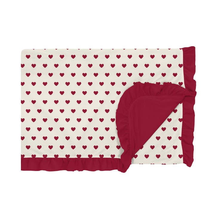Print Ruffle Toddler Blanket in Natural Hearts for wholesale by KicKee Pants