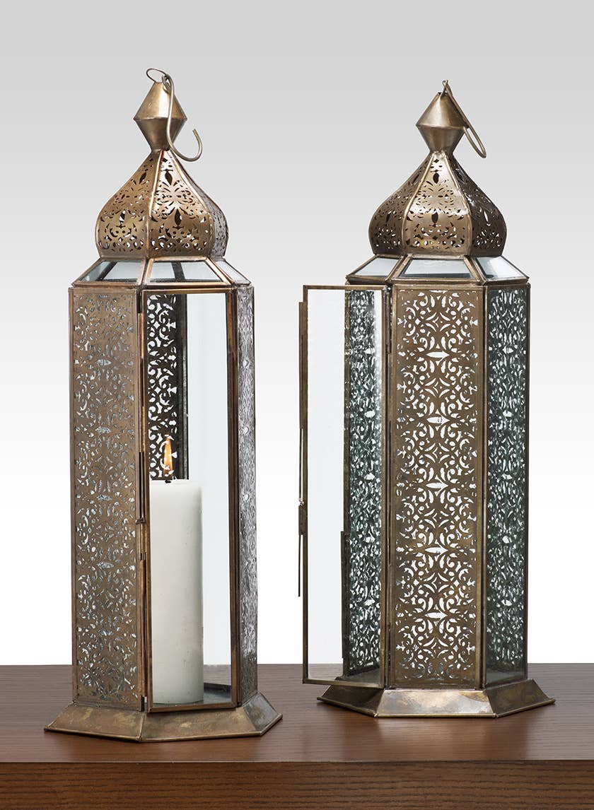 Jamali Garden - Wholesale Lantern - 16in Antique Bronze Jaipur Pattern Panel Lantern0