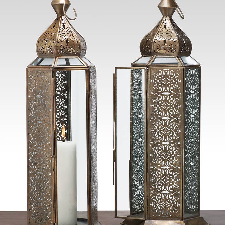Jamali Garden - Wholesale Lantern - 16in Antique Bronze Jaipur Pattern Panel Lantern