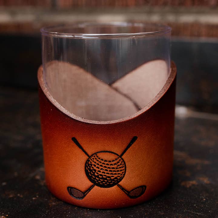 Lindy Leather - Wholesale Cocktail/Liquor Glass - Leather Rocks Glass - Light Stain Handmade Barware