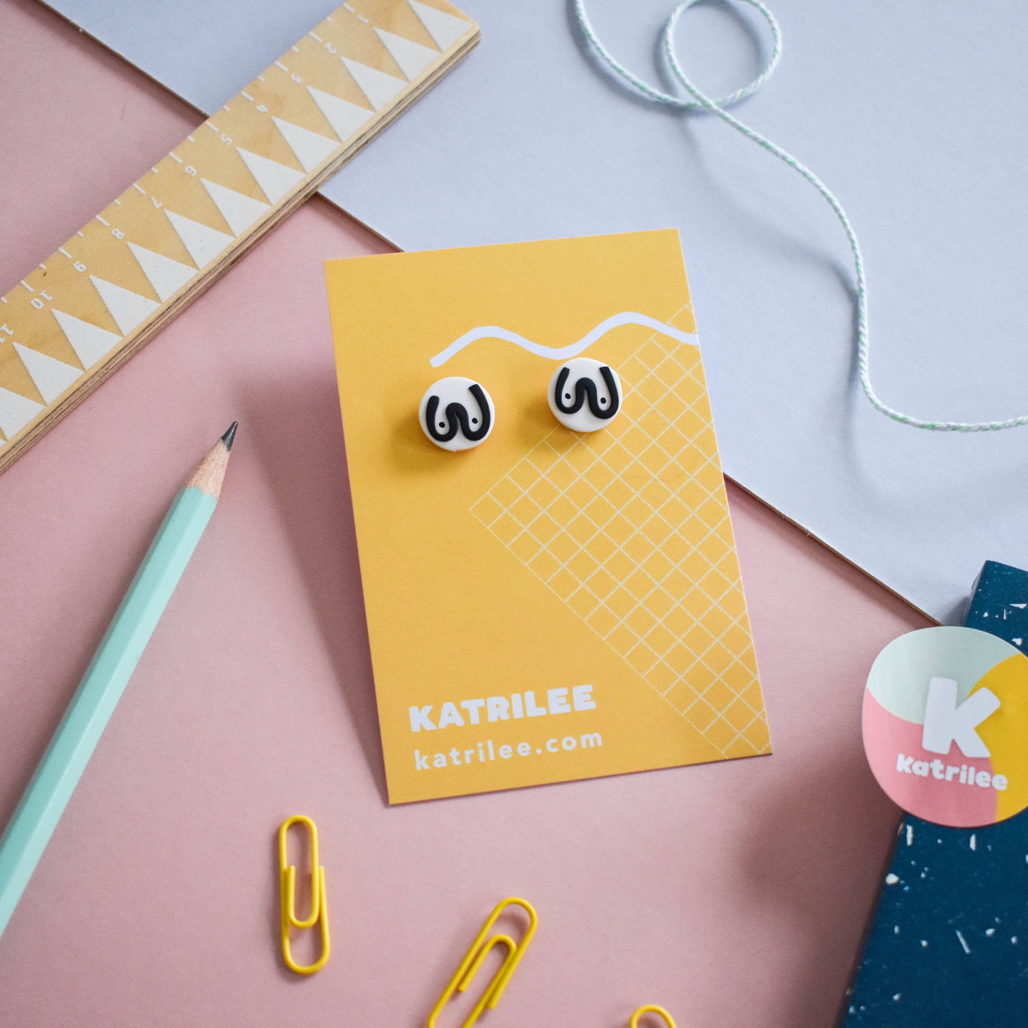 Katrilee - Wholesale Stud/Post Earrings - Katrilee Monochrome Boob Print Polymer Clay Stud Earrings1