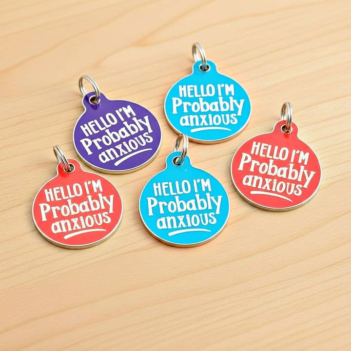 Bad Tags - Wholesale Pet Identification Tag - Dog - Enamel Dog Tag w/ Scannable ID - Hello I'm Probably Anxious1
