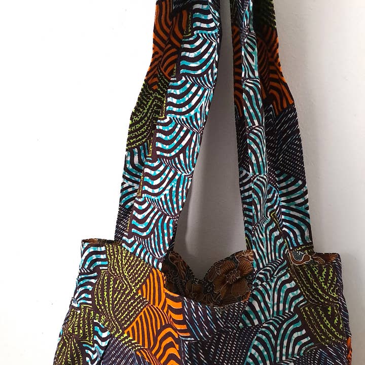 Urbanknit - Wholesale Tote Bag - Women's - African print pleated tote- Orange & Teal2