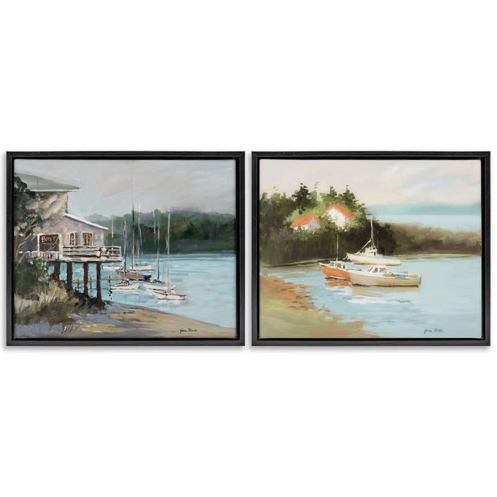 Boot Oeverlandschap Drijvend Ingelijst Kunstwerk voor wholesale door Stupell Industries