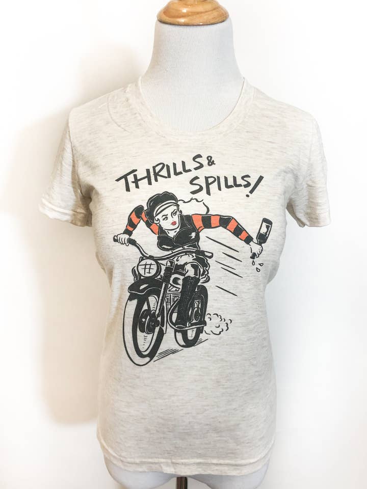 Mischief Made - Wholesale Screen Printed T-Shirt - Women's - Thrills and spills! Fitted Tee in Ivory3