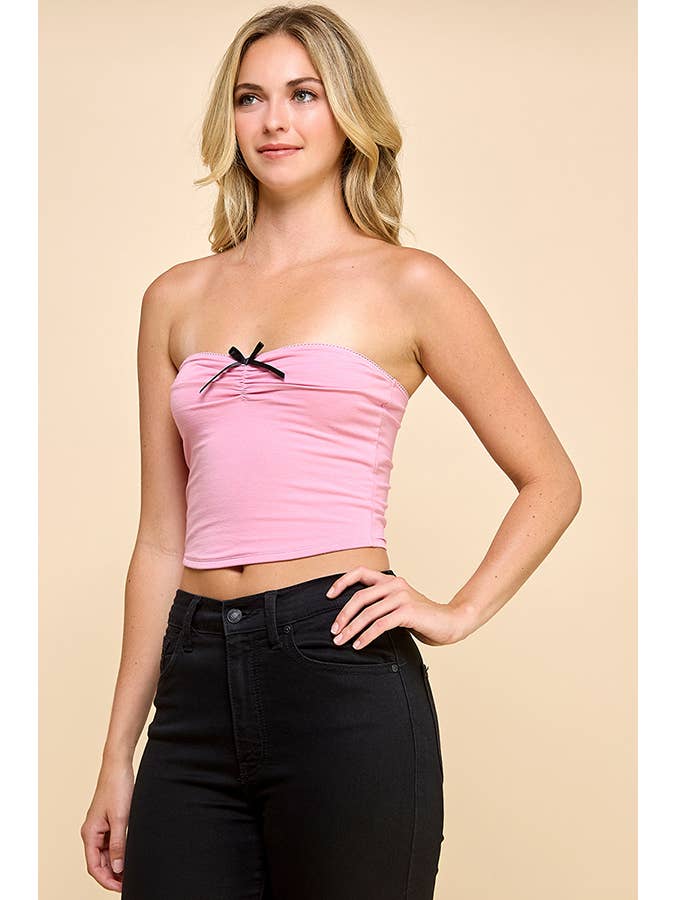 Heart & Hips - Wholesale Knit Top - Women's - JU52438A - STRAPLESS TUBE TOP WITH AN EXTENDED SATIN BOW24