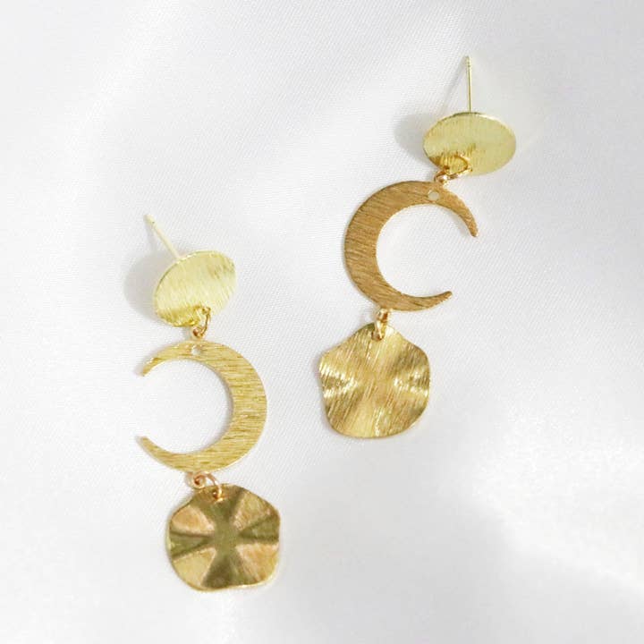 Gold Jewelry, Abstract Earrings, Gold Sun & Moon Earrings for wholesale by The Willow Creek Studio