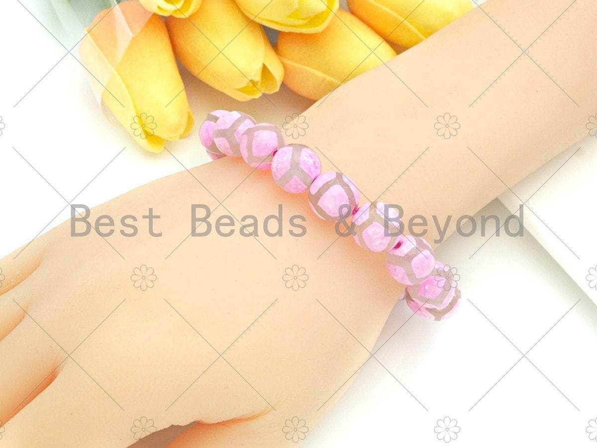 BestBeads&Beyond - Wholesale Armband met kralen - Roze Tibetaanse Agaat rekbare armband, Sku #U11273
