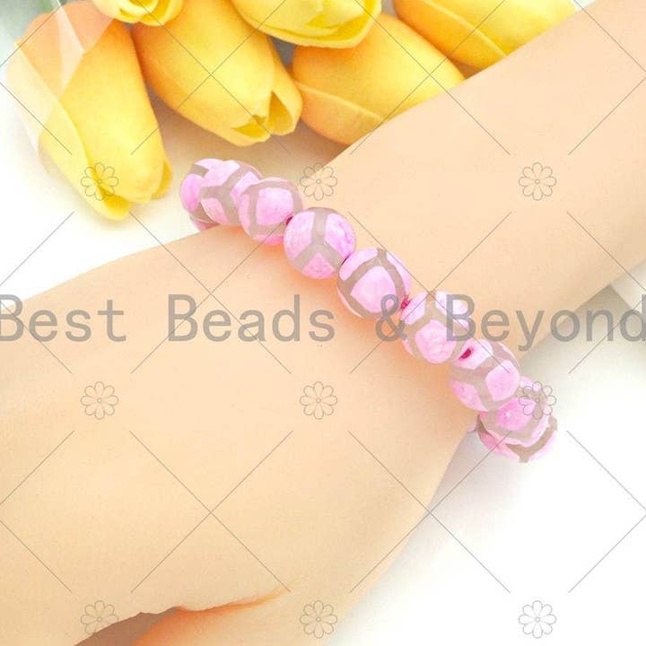 BestBeads&Beyond - Wholesale Armband met kralen - Roze Tibetaanse Agaat rekbare armband, Sku #U11273