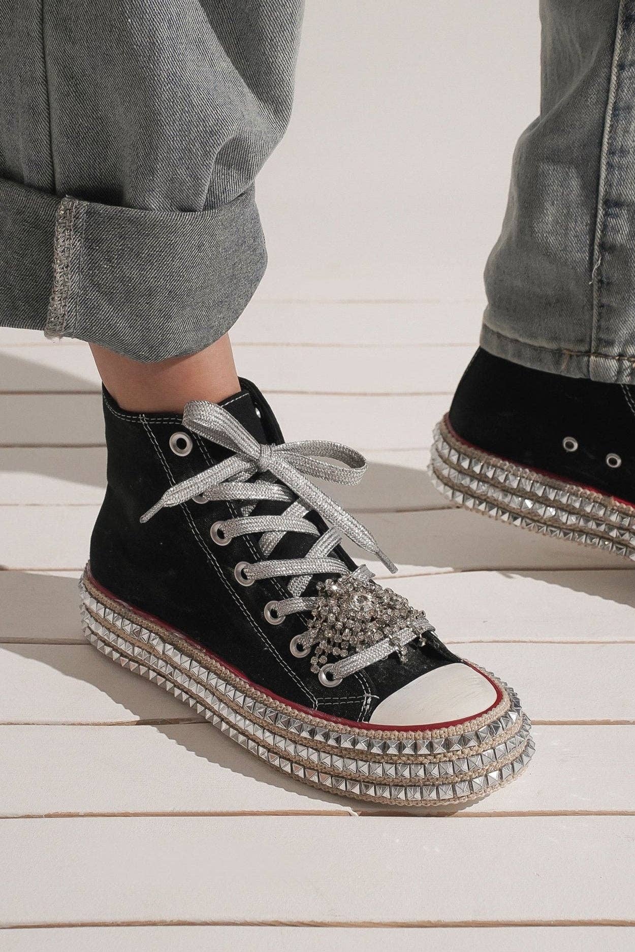 CCOCCI - Wholesale Lifestyle Sneakers - Women's - ASH-01 BEDAZZELED DECOR ROCKSTUD PLATFORM HIGH TOP SNEAKERS46