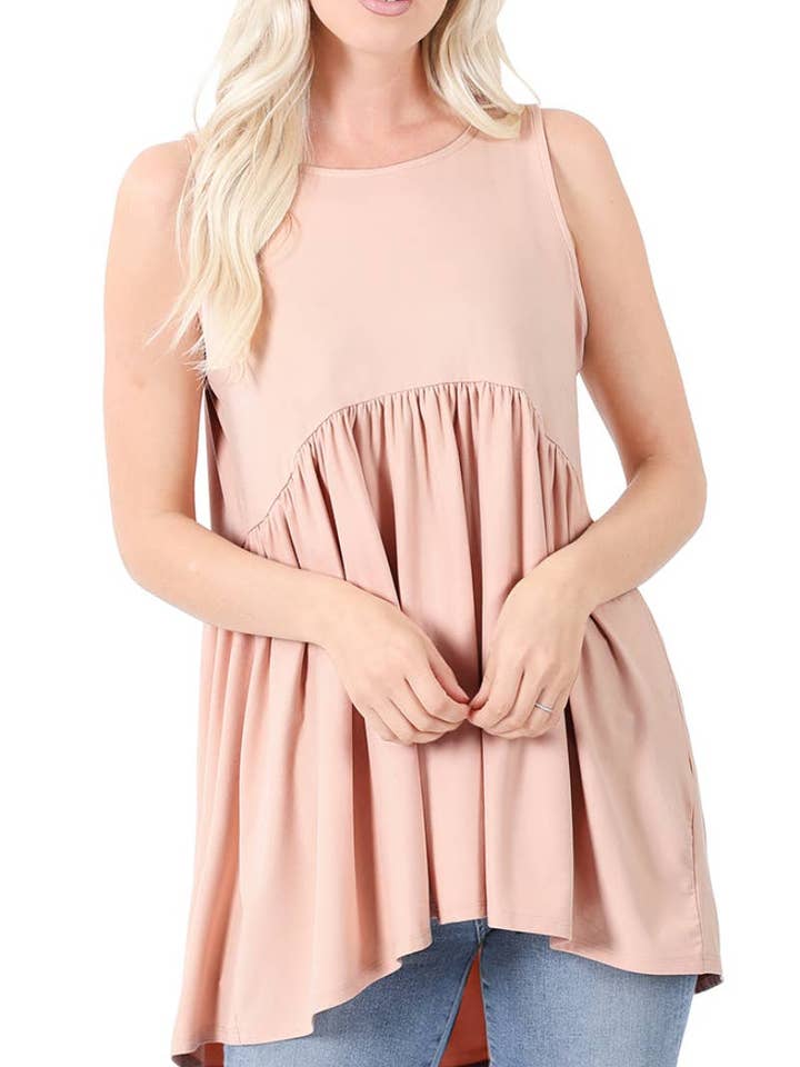 Brushed Sleeveless Empire Waist Shirring Top for wholesale by Vanilla Monkey