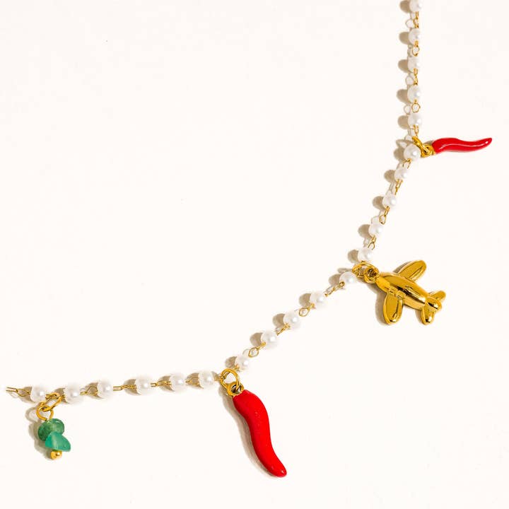 Red Praiano 18K Gold Non-Tarnish Pepper Charm Pearl Necklace for wholesale on Faire