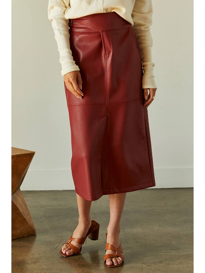 BRICK CS8049 - Natalie Vegan PU Midi Skirt With Side Buckle Detail for wholesale on Faire
