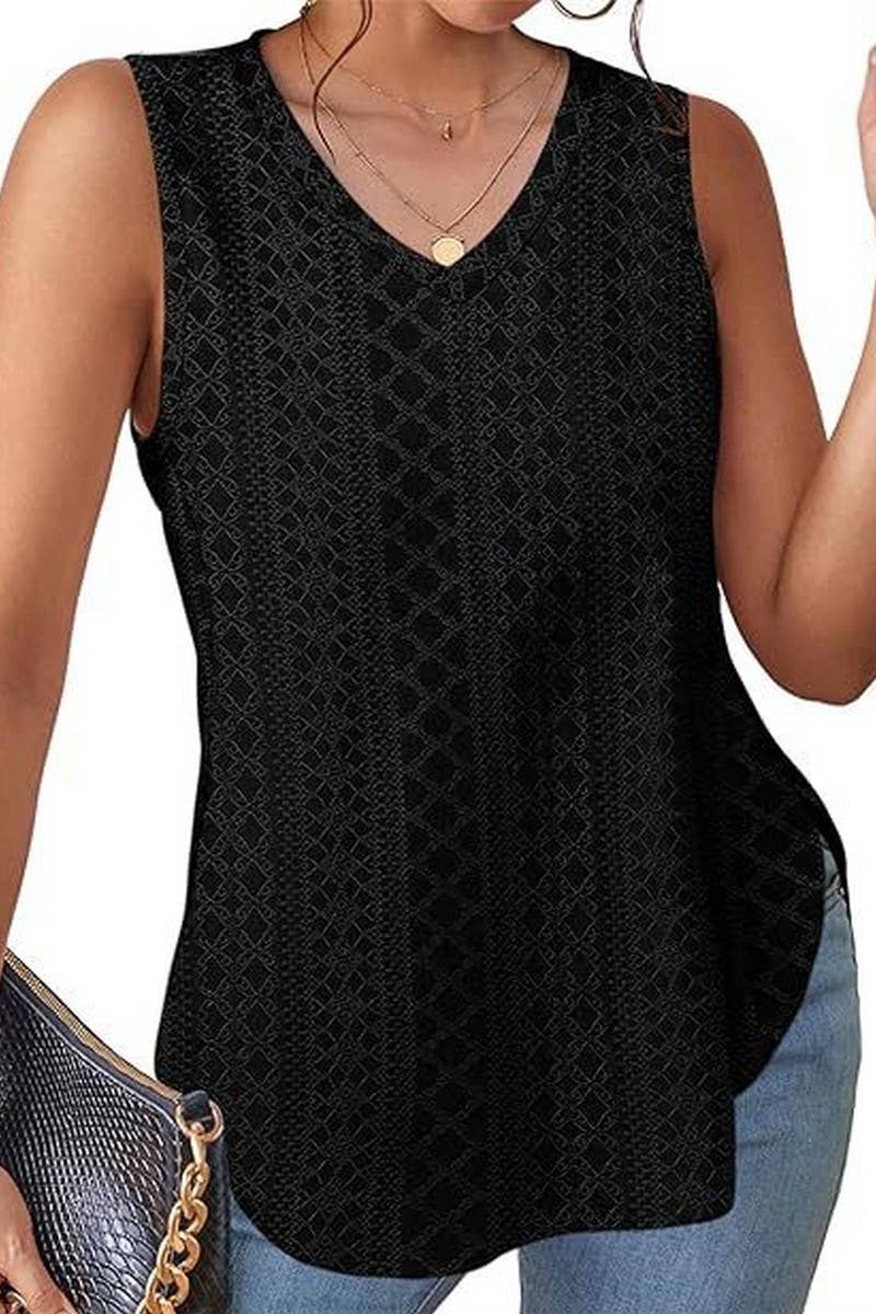 Lily Clothing - Wholesale Tunic - Women's - V NECK SLEEVELESS SLIT SOLID COLOR CASUAL SHIRT_CWTSTSL00690