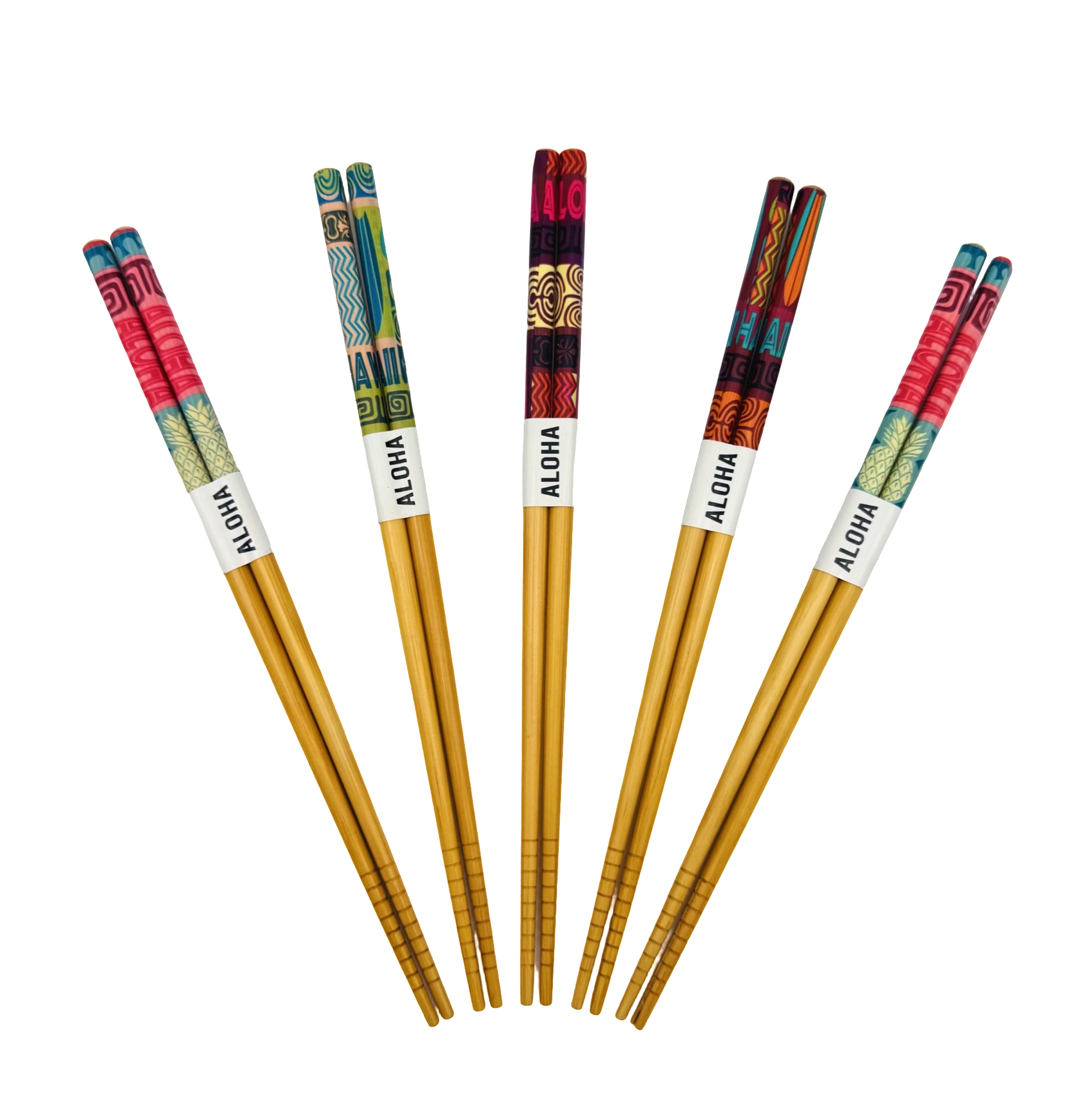 The Sunset Shop – wholesale Ätpinnar – Ohana Återanvändbara Ätpinnar "Hawaiiansk Stamdesign" (5 Par)2