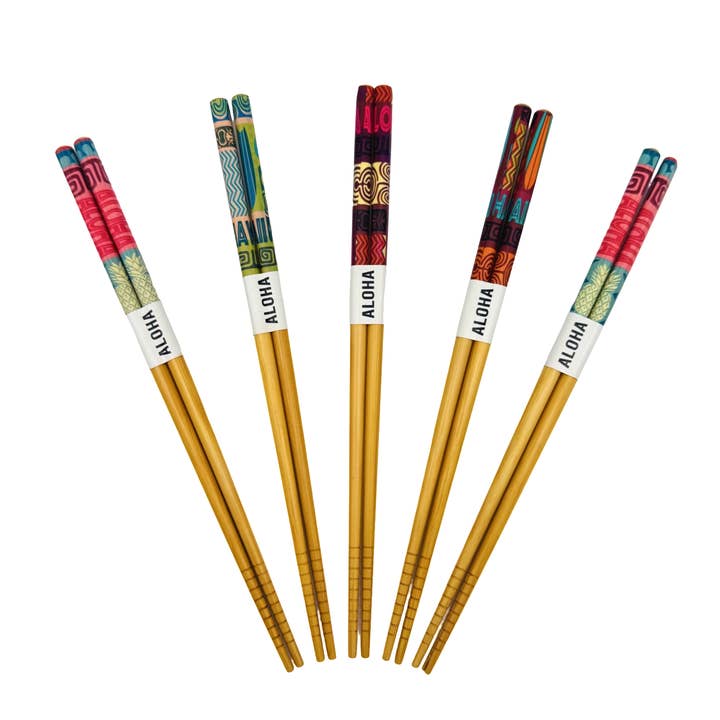 The Sunset Shop - Vente Baguettes - Baguettes réutilisables Ohana "Design Tribal Hawaïen" (5 paires)2