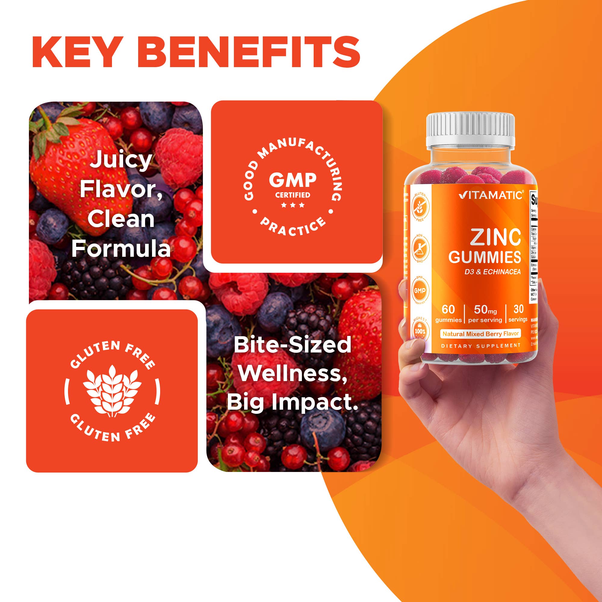 Vitamatic - Wholesale Oral Supplement/Vitamin - Vitamatic Zinc 50mg | 60 Vegan Gummies4