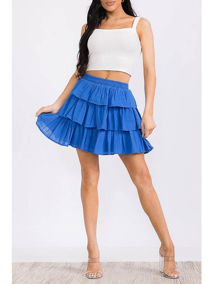 ROUSSEAU - Wholesale Skirt - Women's - SOLID RUFFLE TIERED ELASTIC WAIST MINI SKIRT14
