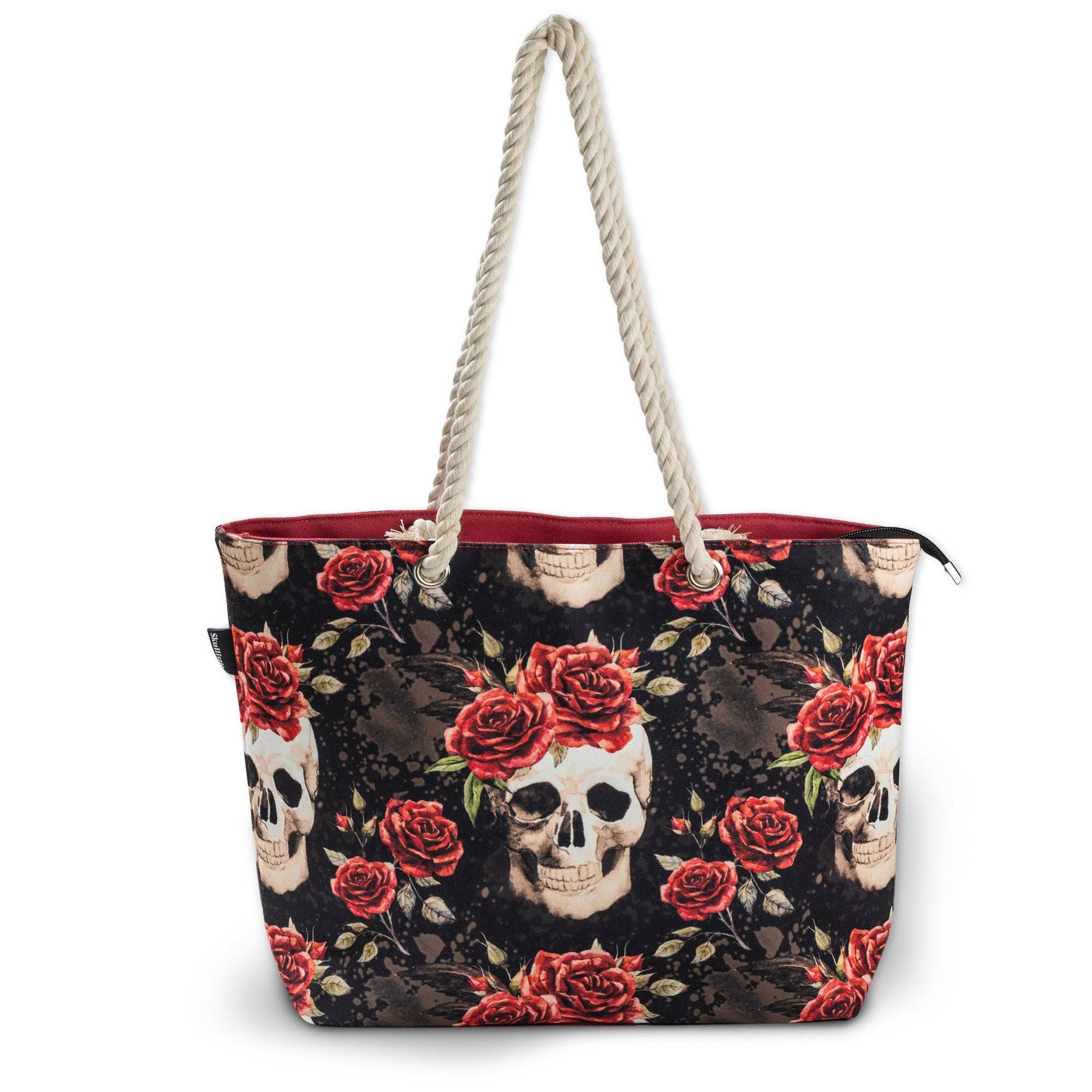 Zapps Clothing - Wholesale Beach Bag - Skullistic Vintage Flower Skull Shoulder Beach Bag1