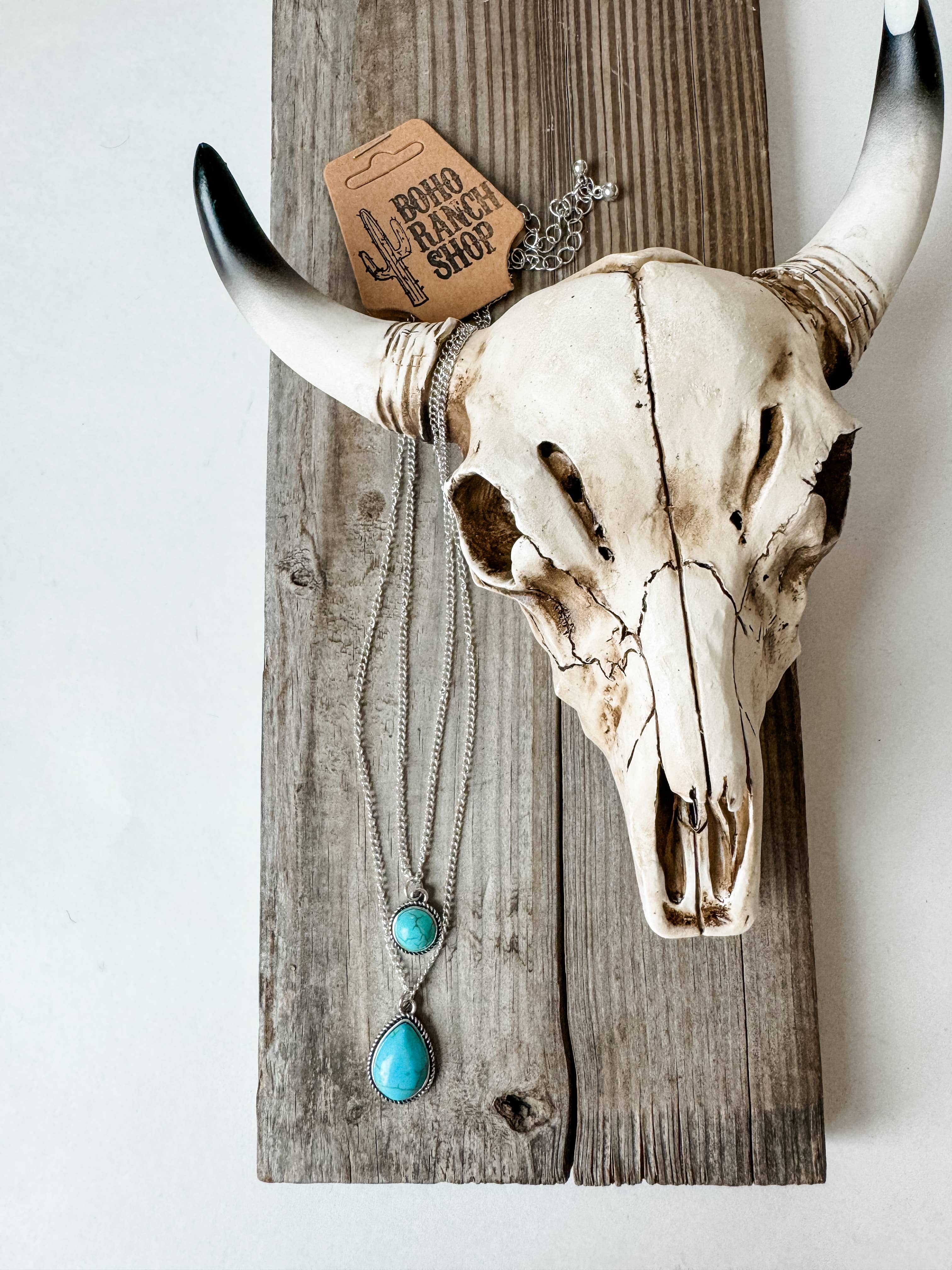 Boho Ranch Shop – Colar pingente/pendente por atacado – Colar em Pedra em camadas ocidentais3