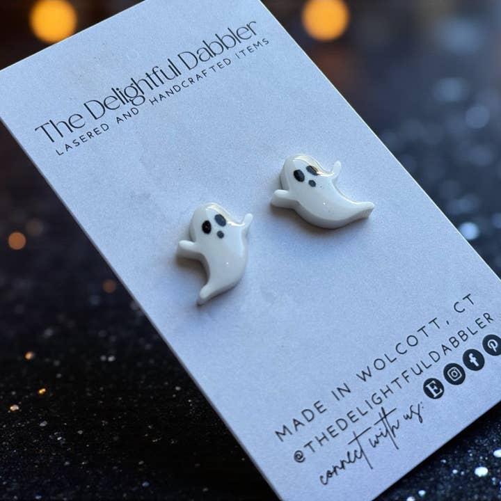 The Delightful Dabbler LLC - Wholesale Stud/Post Earrings - Spooky Ghost Halloween Stud Earrings – Acrylic Jewelry2