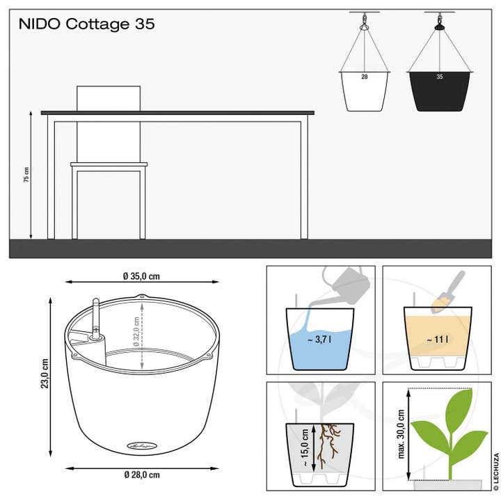 Lechuza Self Watering Planters – Engroshandel Hængende plantekasse – LECHUZA NIDO Cottage hængende kurv Poly harpiks plantepotte23