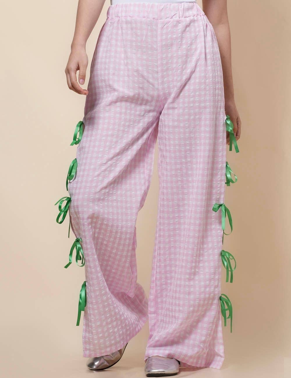 Sweetkama – Großhandel Hose – Damen – Damen Karierte Hose mit Seitenschlitz und Schleife SKP410948