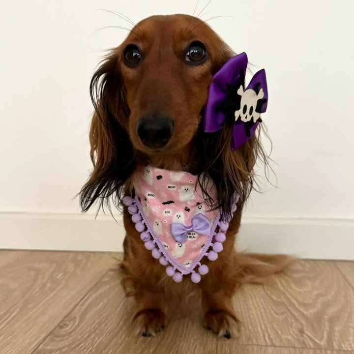 Puppies & Pom Poms - Wholesale Pet Bandana - Dog - Cute Pink Ghosts! Halloween Pompom Dog Bandana12