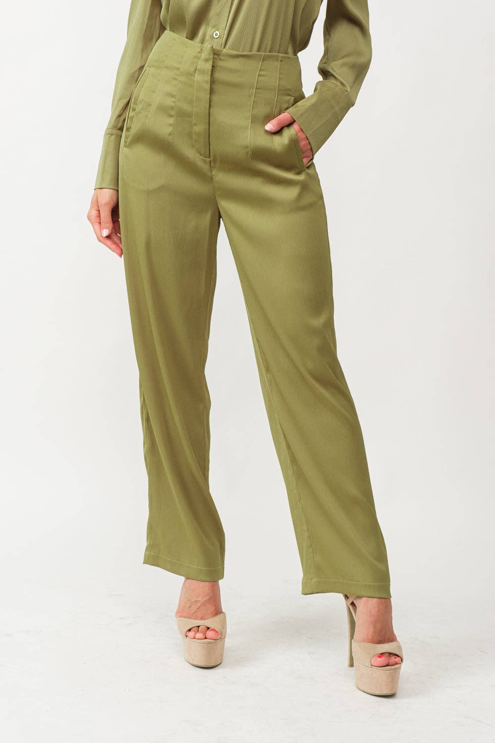 Tea & Cup - Wholesale Top & Pant Set (NOT Loungewear) - Women's - 2 piece satin high waist trousers and top set3