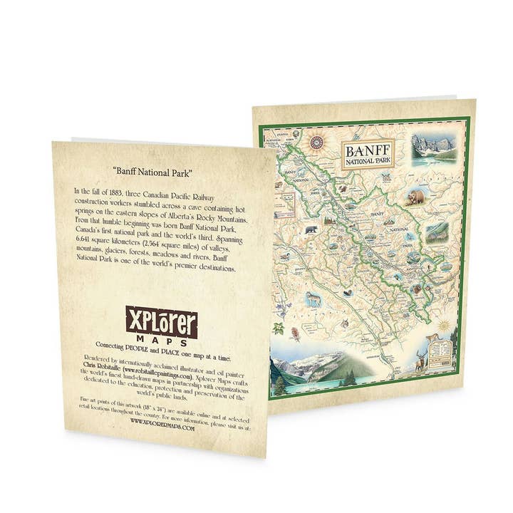 XPLORER MAPS - Vente Assortiments de papeterie/cartes - Carte-note avec carte du parc national de Banff, vierge