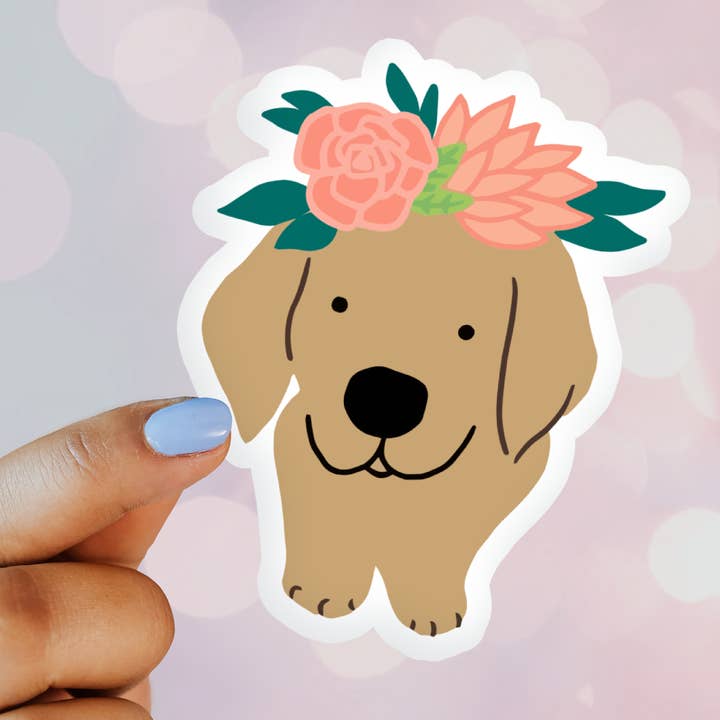 Engelse Cream Golden Retriever Puppy Weerbestendige Sticker voor wholesale door Wildside Dog Gear