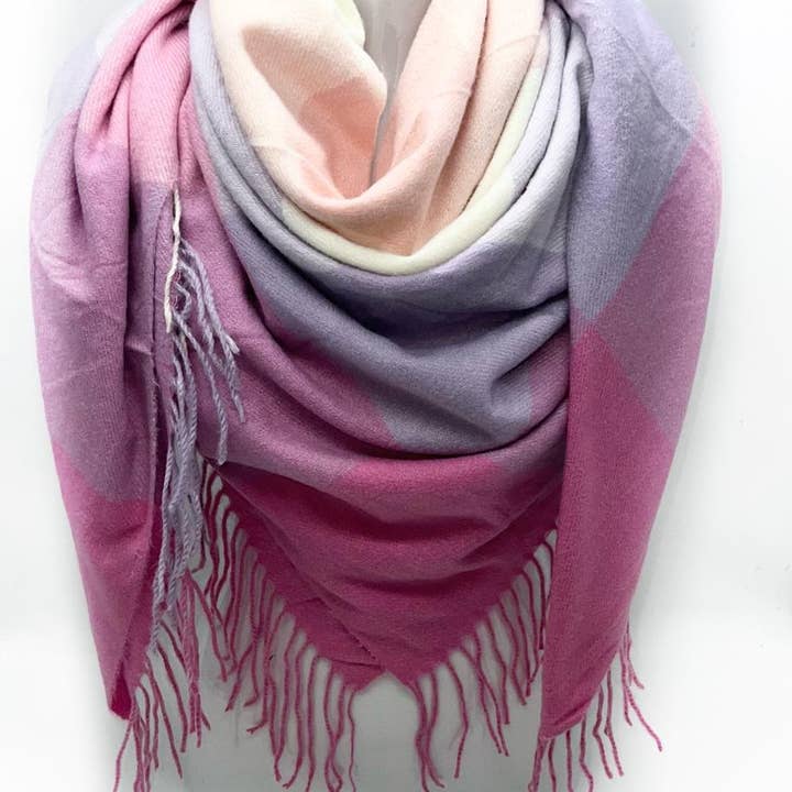 LINETA - Wholesale Sjaal - Dames - HG-35 Grote vierkante sjaal met ruitpatroon en lange franjes6