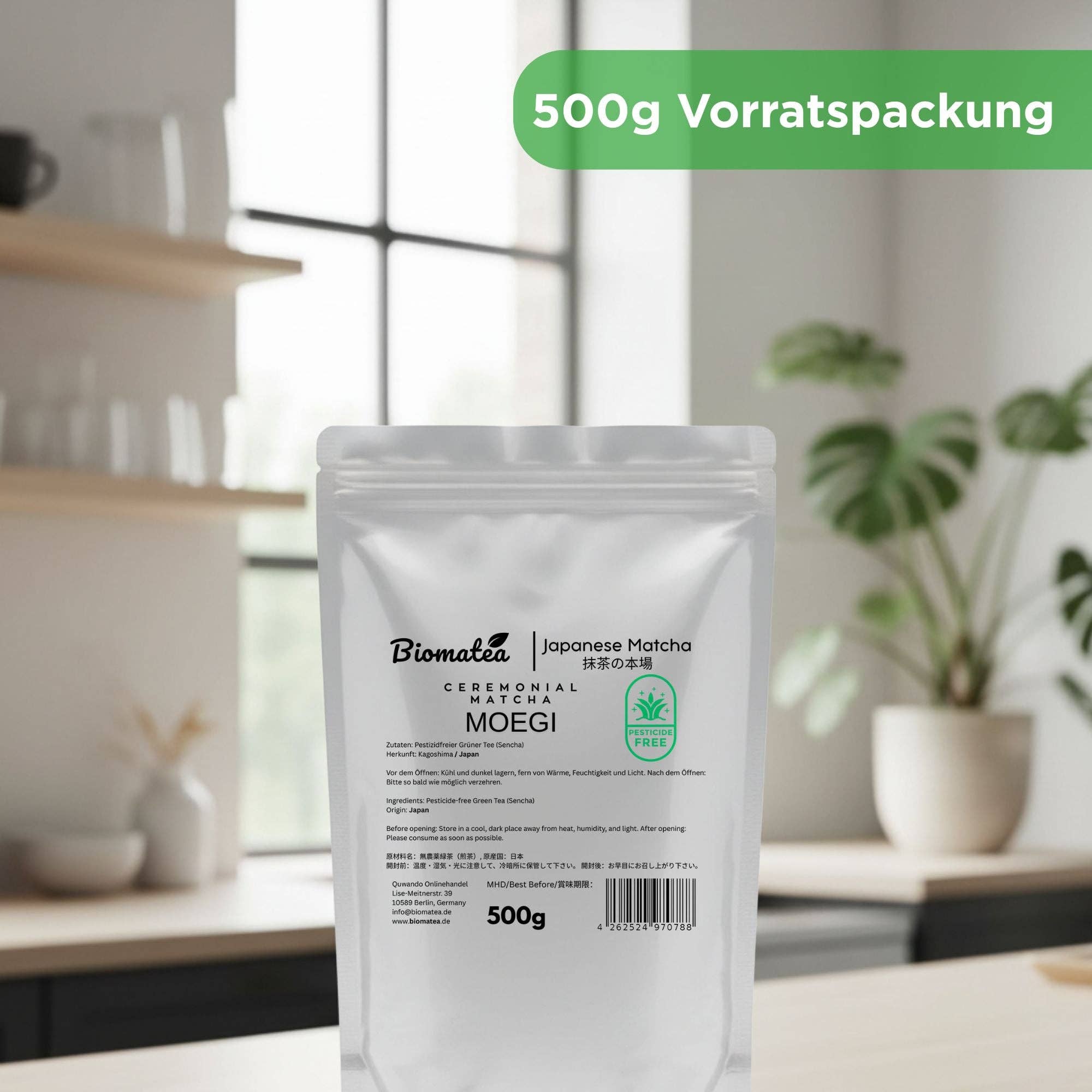 Biomatea - Wholesale Health/Detox Tea - 500g stock pack ceremonial matcha powder from Kagoshima Japan, pesticide-free matcha tea4