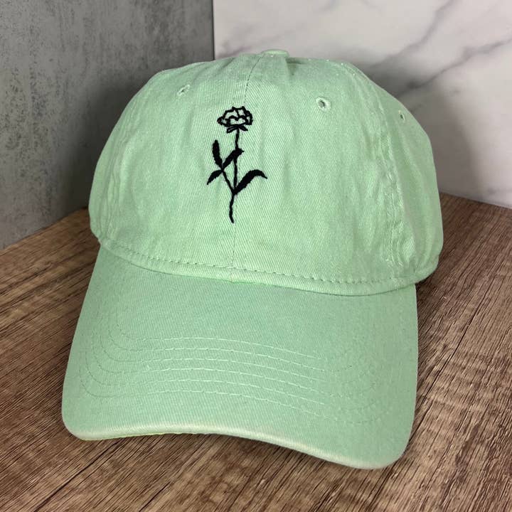 Mint Green Baseball Hat | Poppy Outline | Embroidered Hats for wholesale by Thread & Ember