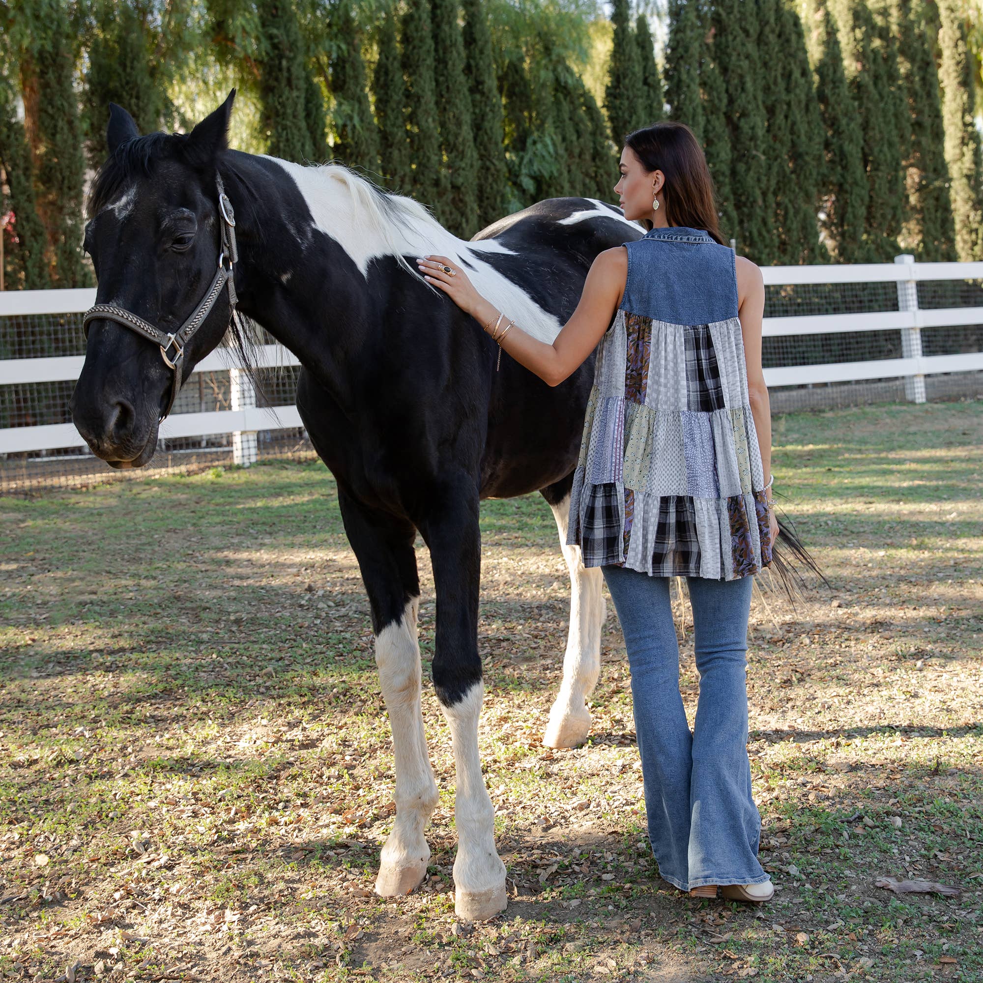 Young Threads - Wholesale Button Down Shirt - Women's - Boho Chic Nomad Patchwork Buttondown Top Sleevel (New Color)52