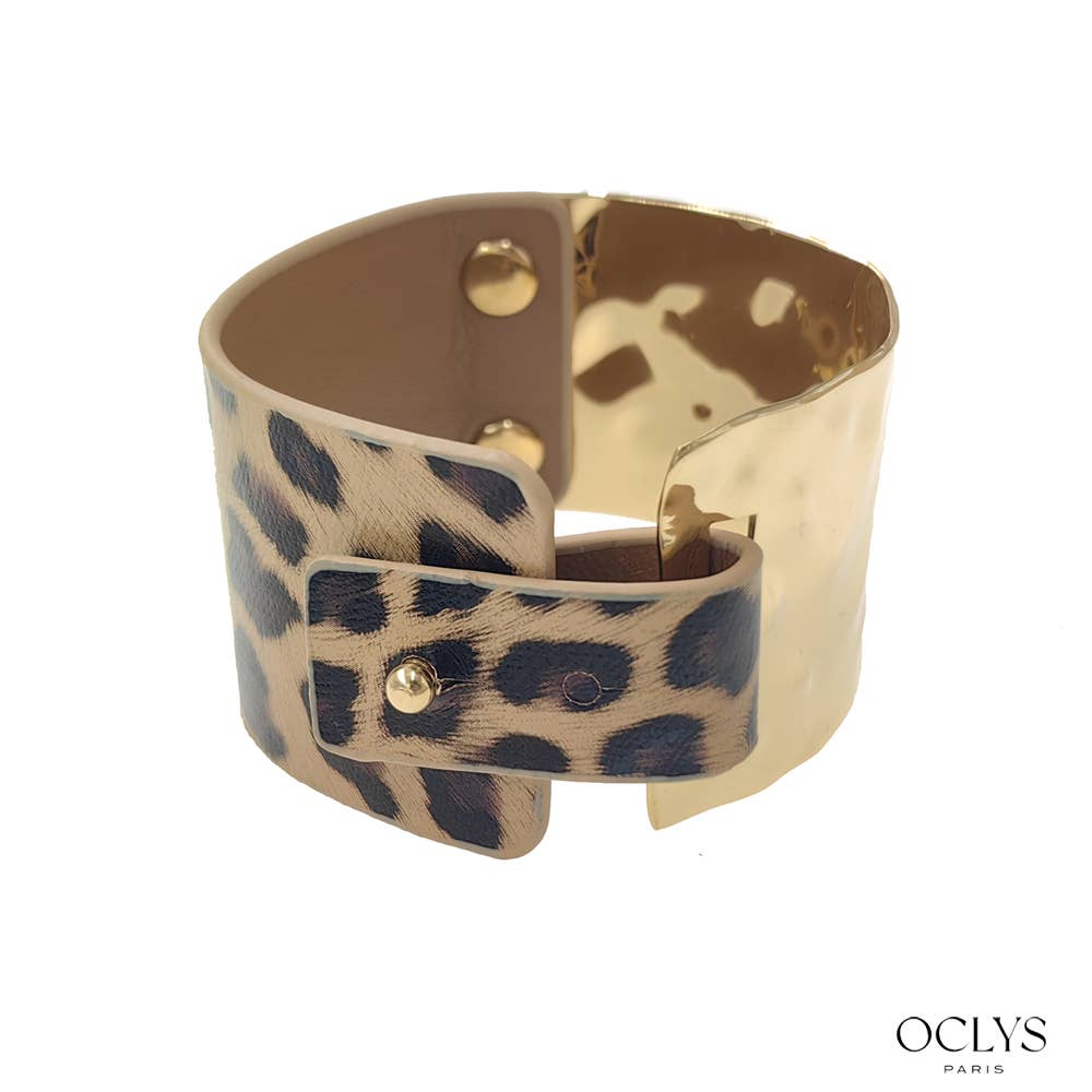 Oclys - Wholesale Cuff Bracelet - Hammered cuff bracelet in gold stainless steel PU2