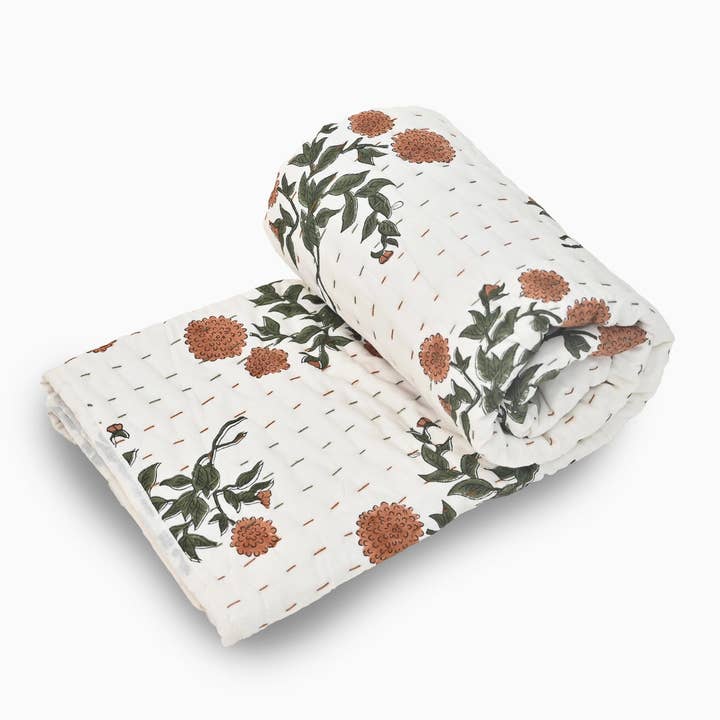 Laurel Hand Block Printed Quilt for wholesale by Thread To Form