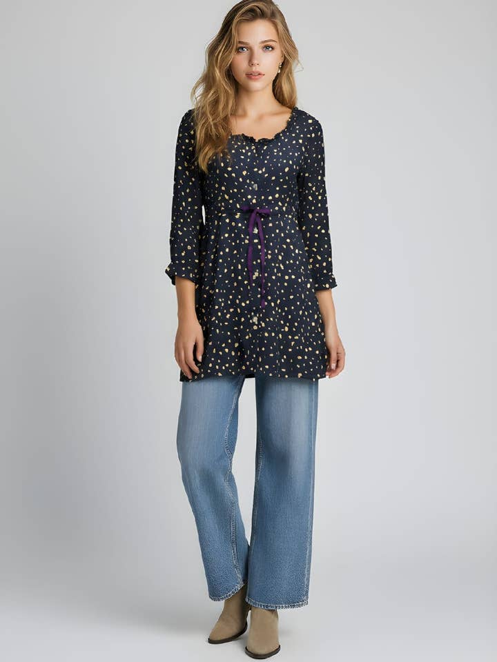 Printed Women's Blouse with Buttons and Adjustable Waist -D622 for wholesale by BanBat