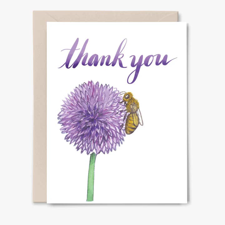 "Chive Thank You" A2 greeting card - Elise Watness for wholesale by Apricity Press
