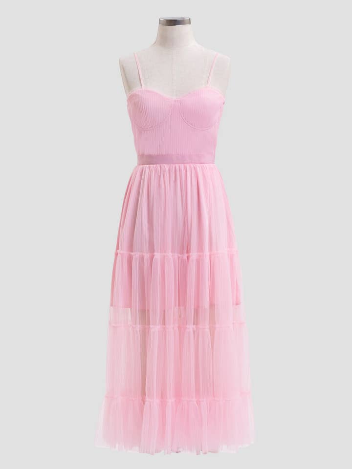 Moon River - Wholesale Dress - Women's - PLEATED TULLE SEMI-SHEER TIERED DRESS