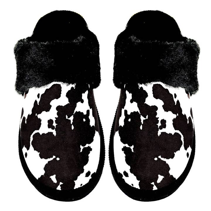 C.C Beanie – Großhandel Hausschuhe – Damen – C.C. Hausschuhe aus Kunstfell mit Kuhmuster SPE0001