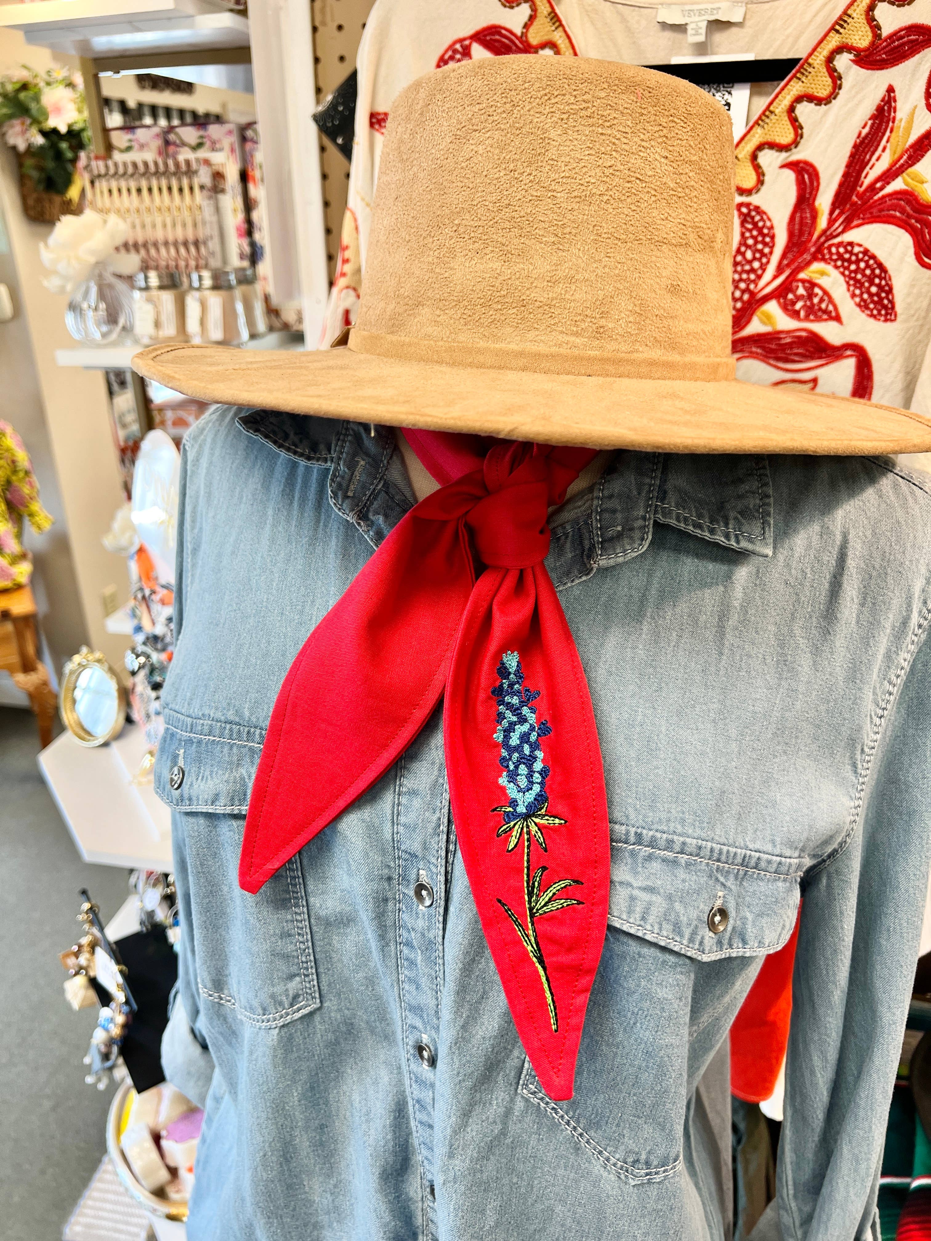 The Funky Soul - Wholesale Scarf - Women's - Bluebonnet Embroidered Ascot Scarf2