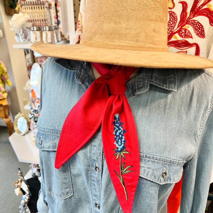 The Funky Soul - Wholesale Scarf - Women's - Bluebonnet Embroidered Ascot Scarf2