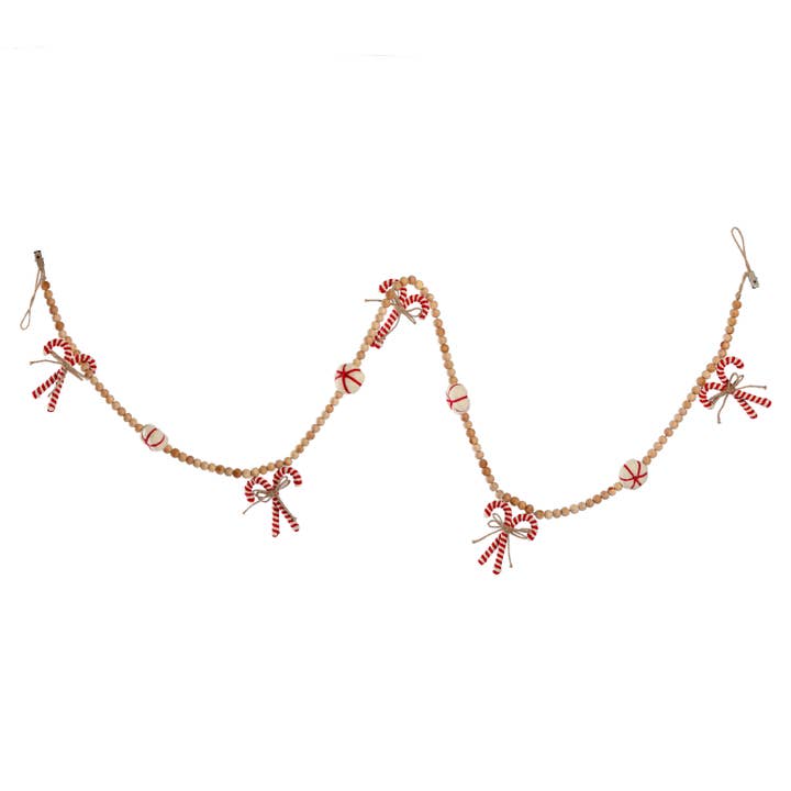 72 Inch Candy Cane Garland With Wooden Beads for wholesale by Vatican Homes