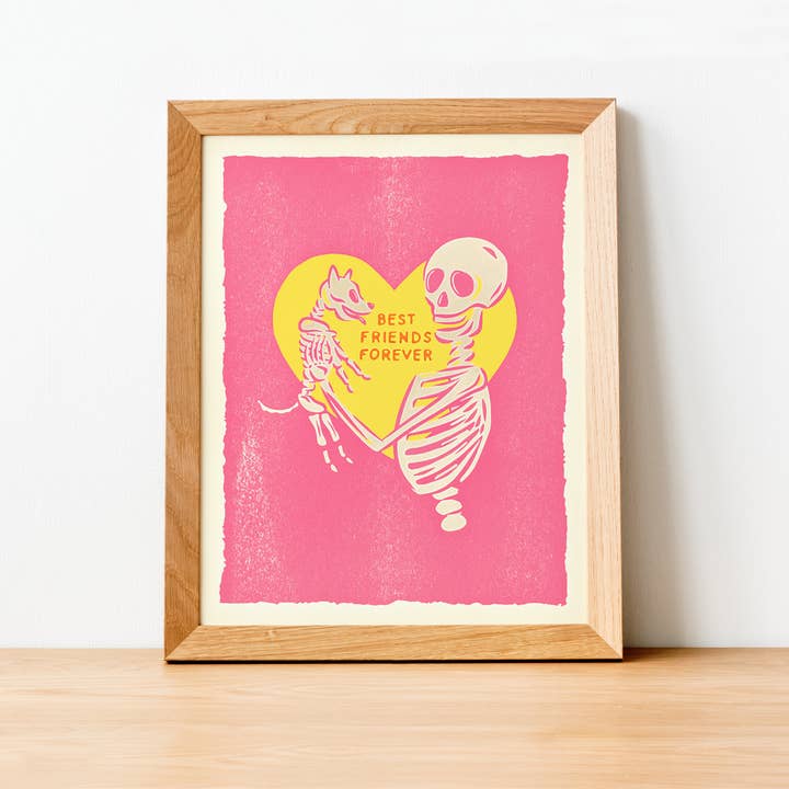 Wildkat Studio - Wholesale Art Print - Best Friends Forever Risograph Art Print - Pink/Yellow1