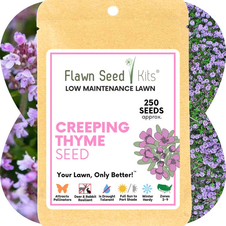 Creeping Thyme Seed Compostable Hanging Pouch for wholesale by Flawn Seed Kits