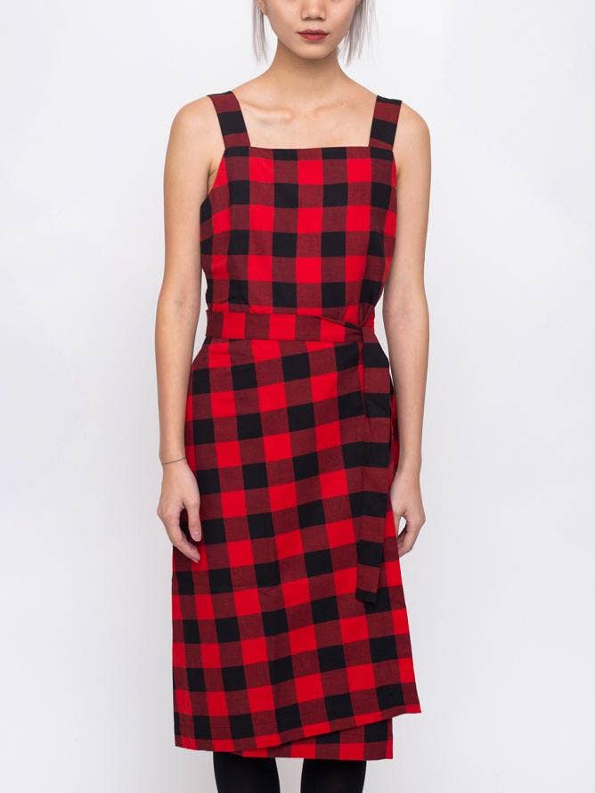 Lilith Big Check Dress in Black/Red for wholesale by Veneka