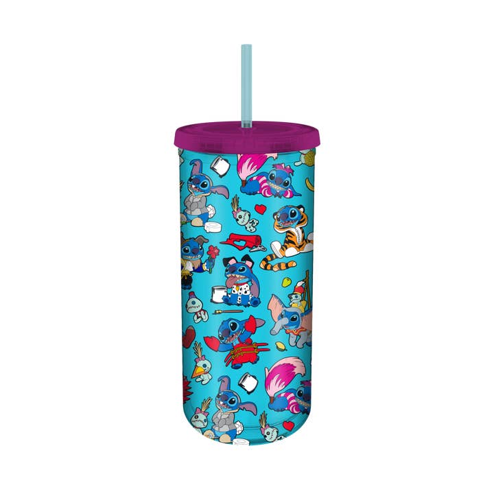 Silver Buffalo - Wholesale Insulated Mug/Tumbler - Lilo and Stitch Costume AOP 20oz Plastic Tall Cold Cup
