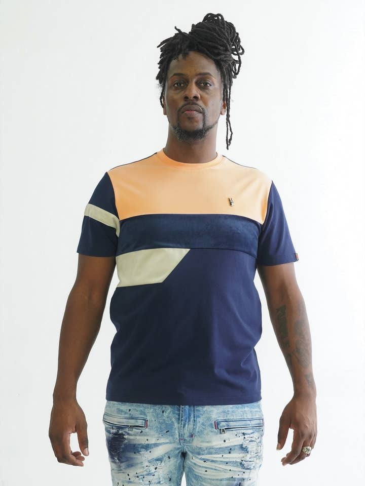 M204 Makobi Kontrast tee m/Velvet - Navy for engroshandel hos Makobi