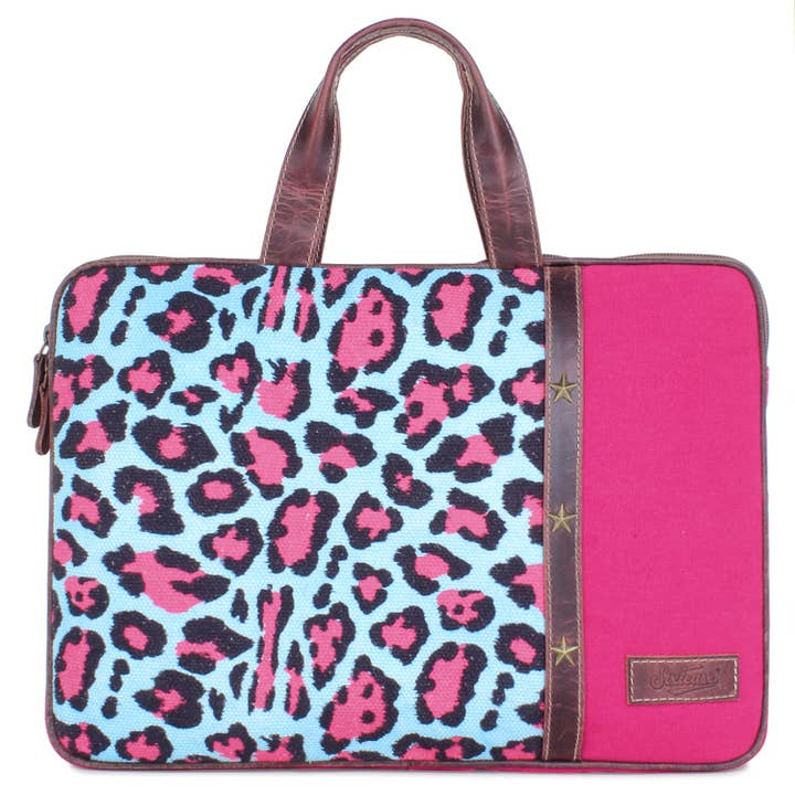 Sac pour ordinateur portable en toile et cuir recyclés pour femmes pour la vente par Sixtease Bags USA